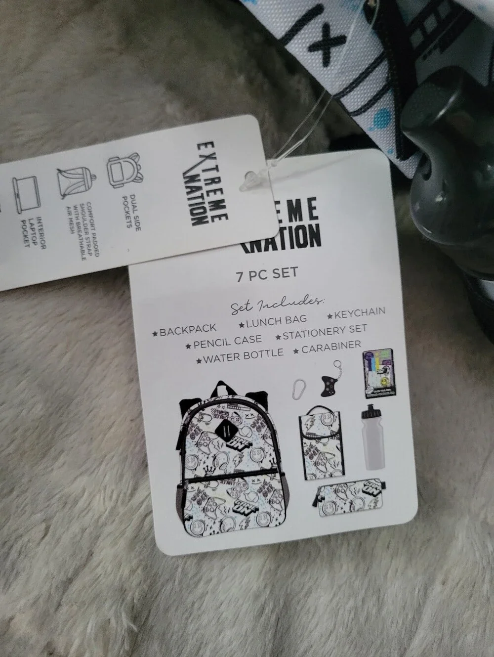 Extreme Nation 7 PC Set Kids Game Print Backpack with Matching Pouch White/Black